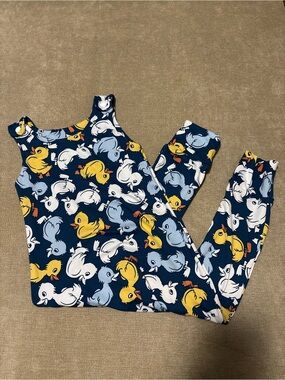 Navy Duck Print Tank Romper - Yellow & Light Blue Ducks